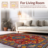Ultra Soft Area Rug, Non Slip, Stain Resistant, Washable Area Rugs for Living Room, Bedroom, Eclectic Multicolor Textured Weave(Red)
