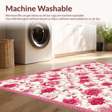 Ultra Soft Area Rug, Non Slip, Stain Resistant, Washable Area Rugs for Living Room, Bedroom, Soft Earthy Floral Accents(White)