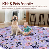 Ultra Soft Area Rug, Non Slip, Stain Resistant, Washable Area Rugs for Living Room, Bedroom, Boho Floral Pale Lilac Living Room Rug(Purple)