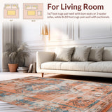 Ultra Soft Area Rug, Non Slip, Stain Resistant, Washable Area Rugs for Living Room, Bedroom, Warm Cozy Distressed Medallion Style(Orange)