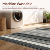 Ultra Soft Area Rug, Non Slip, Stain Resistant, Washable Area Rugs for Living Room, Bedroom, Stylish Striped Rug, Black & White(Black)