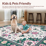 Ultra Soft Area Rug, Non Slip, Stain Resistant, Washable Area Rugs for Living Room, Bedroom, Whimsical Vintage Floral Motif(White)