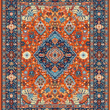Ultra Soft Area Rug, Non Slip, Stain Resistant, Washable Area Rugs for Living Room, Bedroom, Bright Medallion Patterned Vibe(Orange)