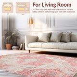 Ultra Soft Area Rug, Non Slip, Stain Resistant, Washable Area Rugs for Living Room, Bedroom, Rustic Neutral Classic Trellis Layout(Pink)