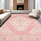 Ultra Soft Area Rug, Non Slip, Stain Resistant, Washable Area Rugs for Living Room, Bedroom, Calming Ogee Medallion Scheme(Pink)