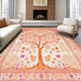 Ultra Soft Area Rug, Non Slip, Stain Resistant, Washable Area Rugs for Living Room, Bedroom, Vibrant Floral Tree Motif(White)