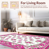 Ultra Soft Area Rug, Non Slip, Stain Resistant, Washable Area Rugs for Living Room, Bedroom, Graceful Nature-Inspired Design(White)