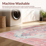 Ultra Soft Area Rug, Non Slip, Stain Resistant, Washable Area Rugs for Living Room, Bedroom, Tribal Floral Pink Aesthetic(Pink)