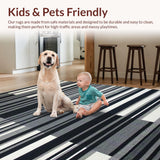 Ultra Soft Area Rug, Non Slip, Stain Resistant, Washable Area Rugs for Living Room, Bedroom, Timeless Monochrome Striped Aesthetic(Black)
