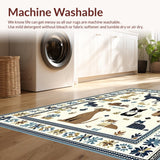 Ultra Soft Area Rug, Non Slip, Stain Resistant, Washable Area Rugs for Living Room, Bedroom, Elegant Pastel Wildlife Theme(White)