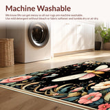 Ultra Soft Area Rug, Non Slip, Stain Resistant, Washable Area Rugs for Living Room, Bedroom, Enchanted Night Garden Area Featuring Whimsical Bugs and Floral(Black)