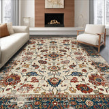 Ultra Soft Area Rug, Non Slip, Stain Resistant, Washable Area Rugs for Living Room, Bedroom, Rustic Retro Leafy Design(Beige)