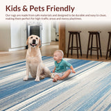 Ultra Soft Area Rug, Non Slip, Stain Resistant, Washable Area Rugs for Living Room, Bedroom, Contemporary Striped Rug: Modern Grey & Blue Aisle Runner Design(Blue)