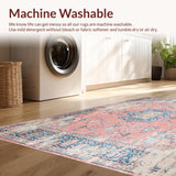 Ultra Soft Area Rug, Non Slip, Stain Resistant, Washable Area Rugs for Living Room, Bedroom, Distressed Floral Medallion Area Rug with Vintage Fade and Pastel Tones(Pink)