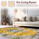 Ultra Soft Area Rug, Non Slip, Stain Resistant, Washable Area Rugs for Living Room, Bedroom, Rustic Earth Toned Geometric Motif(Yellow)