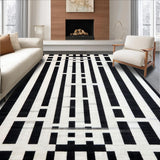 Ultra Soft Area Rug, Non Slip, Stain Resistant, Washable Area Rugs for Living Room, Bedroom, Monochrome Linear Weave Rug with Bold Alternating Stripes and Contrast(Black)