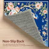 Ultra Soft Area Rug, Non Slip, Stain Resistant, Washable Area Rugs for Living Room, Bedroom, Delicate Floral Pattern Charm(Blue)