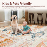 Ultra Soft Area Rug, Non Slip, Stain Resistant, Washable Area Rugs for Living Room, Bedroom, Minimalist Bright Geometric Elements(Orange)