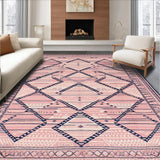 Ultra Soft Area Rug, Non Slip, Stain Resistant, Washable Area Rugs for Living Room, Bedroom, Sophisticated Navy Tiled Arrangement(Pink)