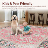 Ultra Soft Area Rug, Non Slip, Stain Resistant, Washable Area Rugs for Living Room, Bedroom, Chic Transitional Pastel Motif(Pink)
