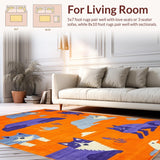 Ultra Soft Area Rug, Non Slip, Stain Resistant, Washable Area Rugs for Living Room, Bedroom, Colorful Cartoonish Wilderness Scene(Orange)