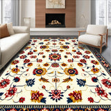 Ultra Soft Area Rug, Non Slip, Stain Resistant, Washable Area Rugs for Living Room, Bedroom, Colorful Folk-Inspired Entryway Plush Area Rug(Ivory)