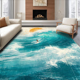 Ultra Soft Area Rug, Non Slip, Stain Resistant, Washable Area Rugs for Living Room, Bedroom, Ocean Surfer Adventure Rug Beachside Wave Catcher Carpet With Summer Vibes(Blue)