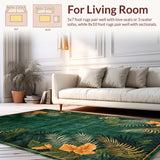 Ultra Soft Area Rug, Non Slip, Stain Resistant, Washable Area Rugs for Living Room, Bedroom, Rustic Botanical Tiger Illustration(Green)