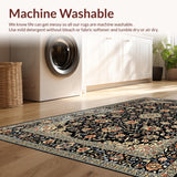 Ultra Soft Area Rug, Non Slip, Stain Resistant, Washable Area Rugs for Living Room, Bedroom, Sophisticated Traditional Print Motif(Black)