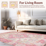 Ultra Soft Area Rug, Non Slip, Stain Resistant, Washable Area Rugs for Living Room, Bedroom, Trendy Abstract Round Composition(Pink)