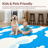 Ultra Soft Area Rug, Non Slip, Stain Resistant, Washable Area Rugs for Living Room, Bedroom, Playful Fluffy Cloud Motif(Blue)