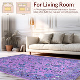 Ultra Soft Area Rug, Non Slip, Stain Resistant, Washable Area Rugs for Living Room, Bedroom, Rustic Blue Toned Botanical Motif(Purple)