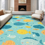 Ultra Soft Area Rug, Non Slip, Stain Resistant, Washable Area Rugs for Living Room, Bedroom, Adorable Sea Animal Area Rug Preschool Classroom Carpet(Blue)