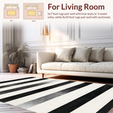 Ultra Soft Area Rug, Non Slip, Stain Resistant, Washable Area Rugs for Living Room, Bedroom, Modern Bistro Inspired Ground Cover With Alternating Band Pattern(Black)