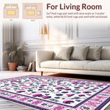 Ultra Soft Area Rug, Non Slip, Stain Resistant, Washable Area Rugs for Living Room, Bedroom, Rustic Earthy Floral Patterns(White)