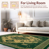 Ultra Soft Area Rug, Non Slip, Stain Resistant, Washable Area Rugs for Living Room, Bedroom, Vintage Distressed Low Pile Area Sage Green and Cream Boho Style(Green)