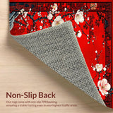 Ultra Soft Area Rug, Non Slip, Stain Resistant, Washable Area Rugs for Living Room, Bedroom, Elegant Asian Floral Motif(Red)