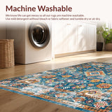 Ultra Soft Area Rug, Non Slip, Stain Resistant, Washable Area Rugs for Living Room, Bedroom, Rustic Tribal Tiled Pattern(Blue)