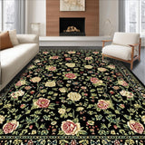 Ultra Soft Area Rug, Non Slip, Stain Resistant, Washable Area Rugs for Living Room, Bedroom, Contemporary Lush Floral Ensemble(Black)