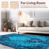 Ultra Soft Area Rug, Non Slip, Stain Resistant, Washable Area Rugs for Living Room, Bedroom, Distressed Blue Vintage Rug for Living Room(Blue)