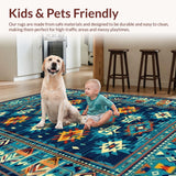 Ultra Soft Area Rug, Non Slip, Stain Resistant, Washable Area Rugs for Living Room, Bedroom, Colorful Abstract Southwest Style(Blue)