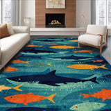 Ultra Soft Area Rug, Non Slip, Stain Resistant, Washable Area Rugs for Living Room, Bedroom, Marine Life Ocean Carpet Apex Predator Design(Blue)