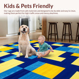 Ultra Soft Area Rug, Non Slip, Stain Resistant, Washable Area Rugs for Living Room, Bedroom, Youthful Creative Circular Composition(Blue)