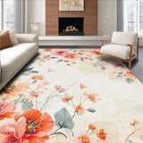 Ultra Soft Area Rug, Non Slip, Stain Resistant, Washable Area Rugs for Living Room, Bedroom, Elegant Peach Floral Rug with Artistic Flower Arrangement for Home(Ivory)