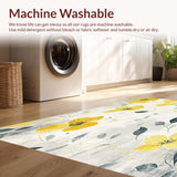 Ultra Soft Area Rug, Non Slip, Stain Resistant, Washable Area Rugs for Living Room, Bedroom, Abstract Washable Area Rug in Yellow and Gray Vintage Floral Design(Yellow)