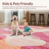 Ultra Soft Area Rug, Non Slip, Stain Resistant, Washable Area Rugs for Living Room, Bedroom, Groovy Boho Pink Beige Area(Pink)