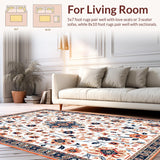 Ultra Soft Area Rug, Non Slip, Stain Resistant, Washable Area Rugs for Living Room, Bedroom, Luxurious Faded Botanical Design(White)