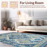 Ultra Soft Area Rug, Non Slip, Stain Resistant, Washable Area Rugs for Living Room, Bedroom, Rustic Striped Patterned Aesthetic(Blue)