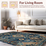 Ultra Soft Area Rug, Non Slip, Stain Resistant, Washable Area Rugs for Living Room, Bedroom, Colorful Ethnic Patterned Rug(Blue)
