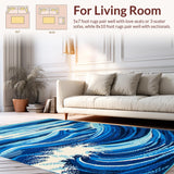 Ultra Soft Area Rug, Non Slip, Stain Resistant, Washable Area Rugs for Living Room, Bedroom, Serene Blue Tidal Pattern(Blue)